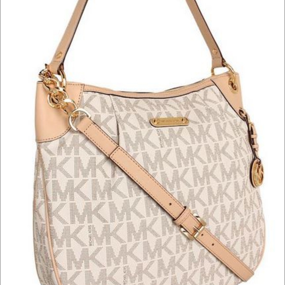 Michael Kors Monogram Beige and Cream Shoulder Bag